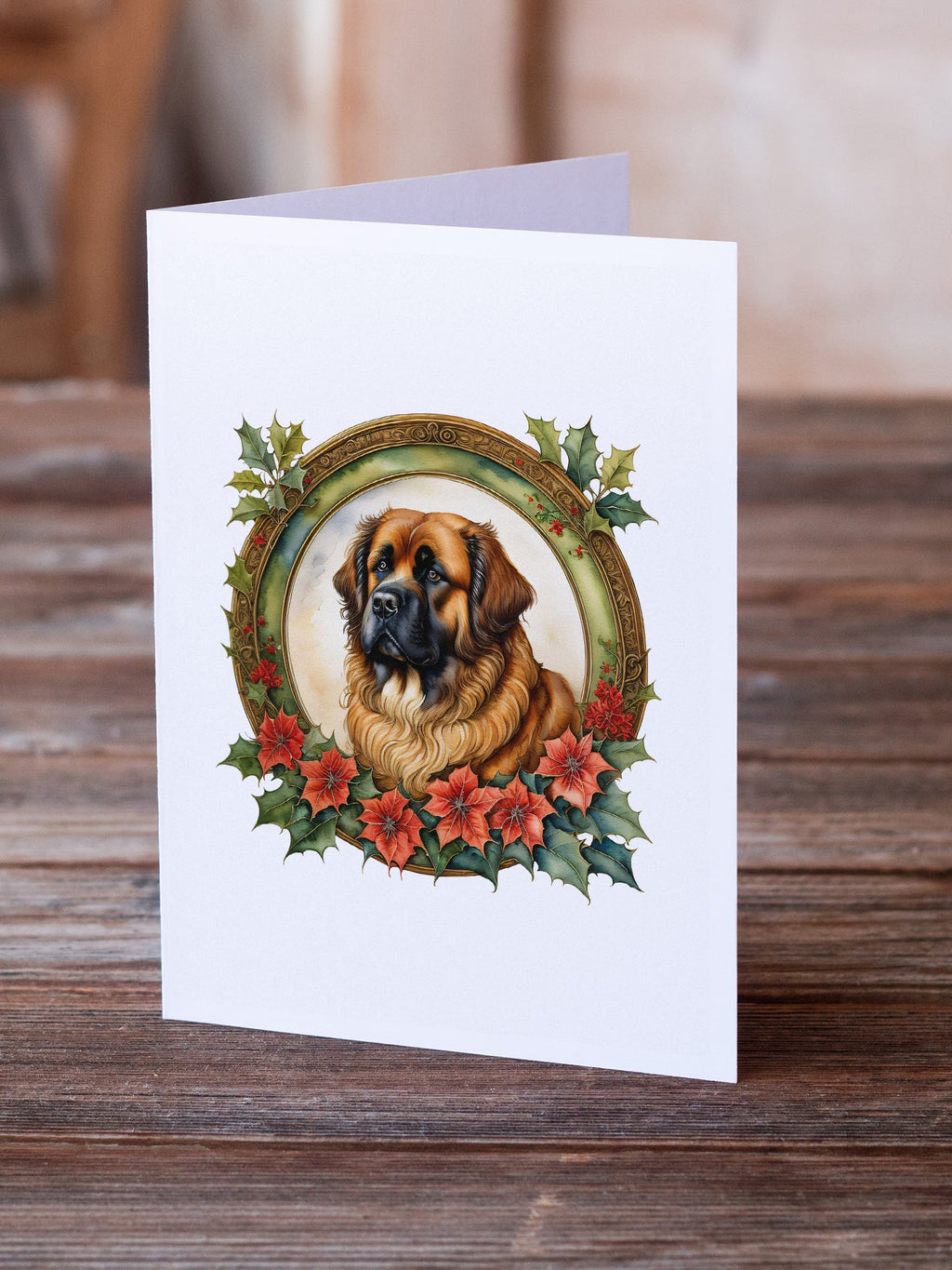 Leonberger Christmas Flowers Greeting Cards Pack of 8 Blank Cards with Envelopes Whimsical A7 Size 5x7