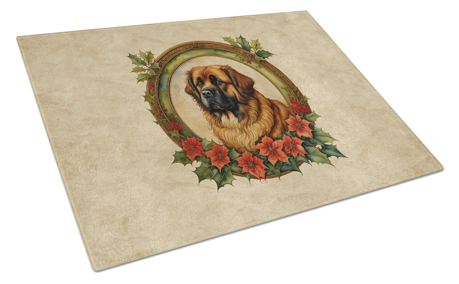 Leonberger Christmas Flowers Cutting Board Tempered Glass Kitchen Cutting Surface, Heat Resistant Chopping, Non-Slip Feet, Food Prep & Serving