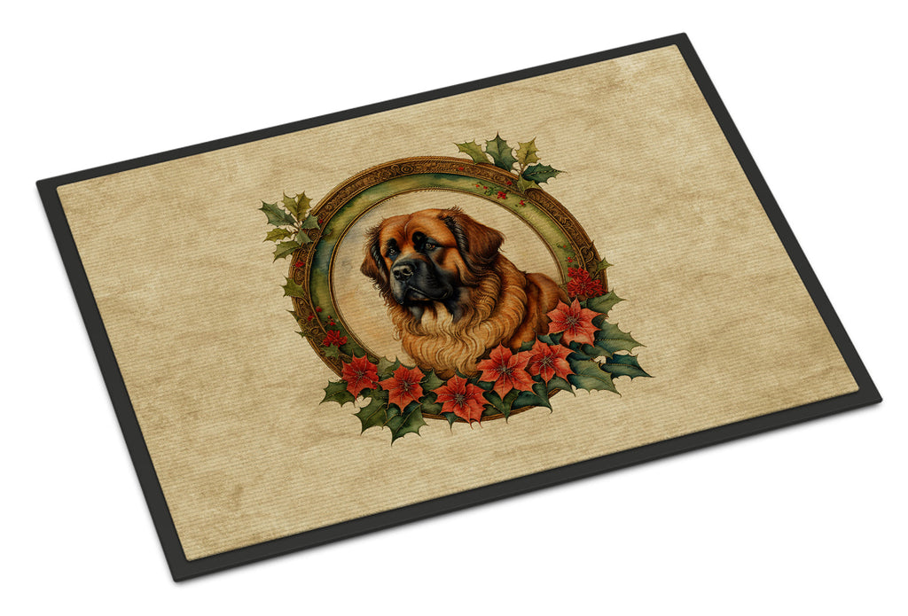 Leonberger Christmas Flowers Doormat Indoor Outdoor 18H X 27W Front Door Mat Rugs for Entryway, Non Slip Washable
