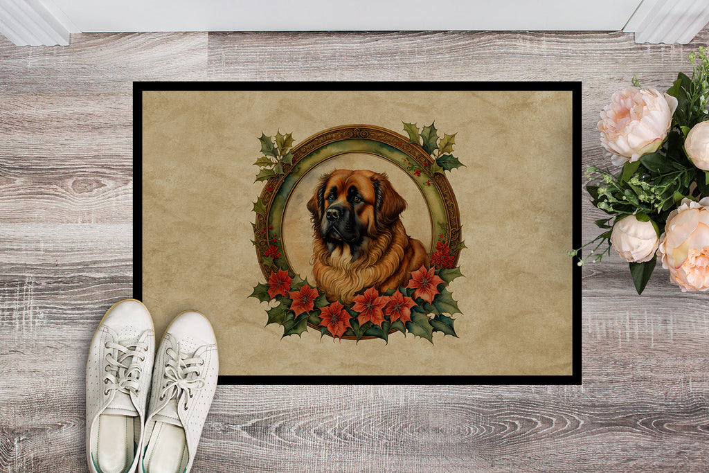 Leonberger Christmas Flowers Doormat Indoor Outdoor 18H X 27W Front Door Mat Rugs for Entryway, Non Slip Washable