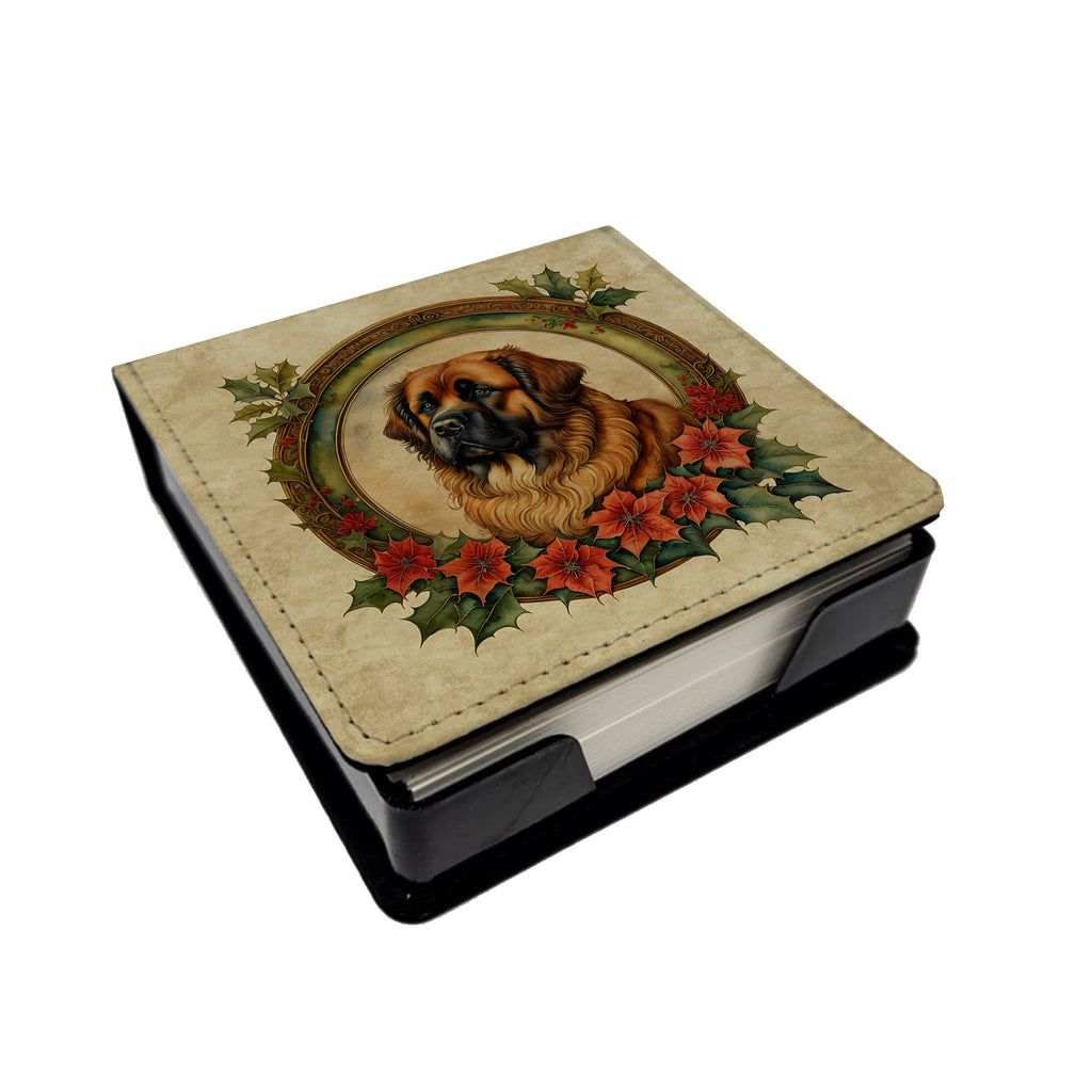 Leonberger Christmas Flowers PU Leather Note Paper Holder with Artist-Designed Cover, Desk Accessory, Office Gift