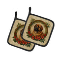 Leonberger Christmas Flowers Pot Holder Set of 2 Heat Resistant Quilted Hot Pads 7.5 x 7.5 Inch, Insulated Kitchen Trivets for Cooking & Baking