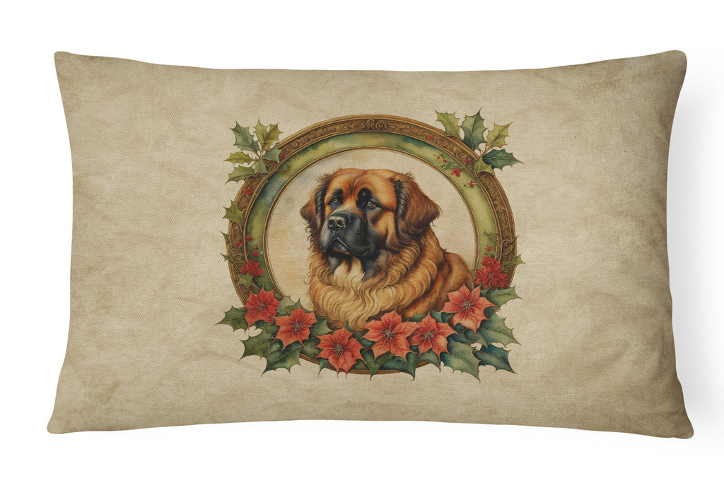 Leonberger Christmas Flowers Decorative Throw Pillow 12x16 Indoor Outdoor Accent Cushion, Fabric Cover with Insert for Sofa, Bed, Porch & Living Room