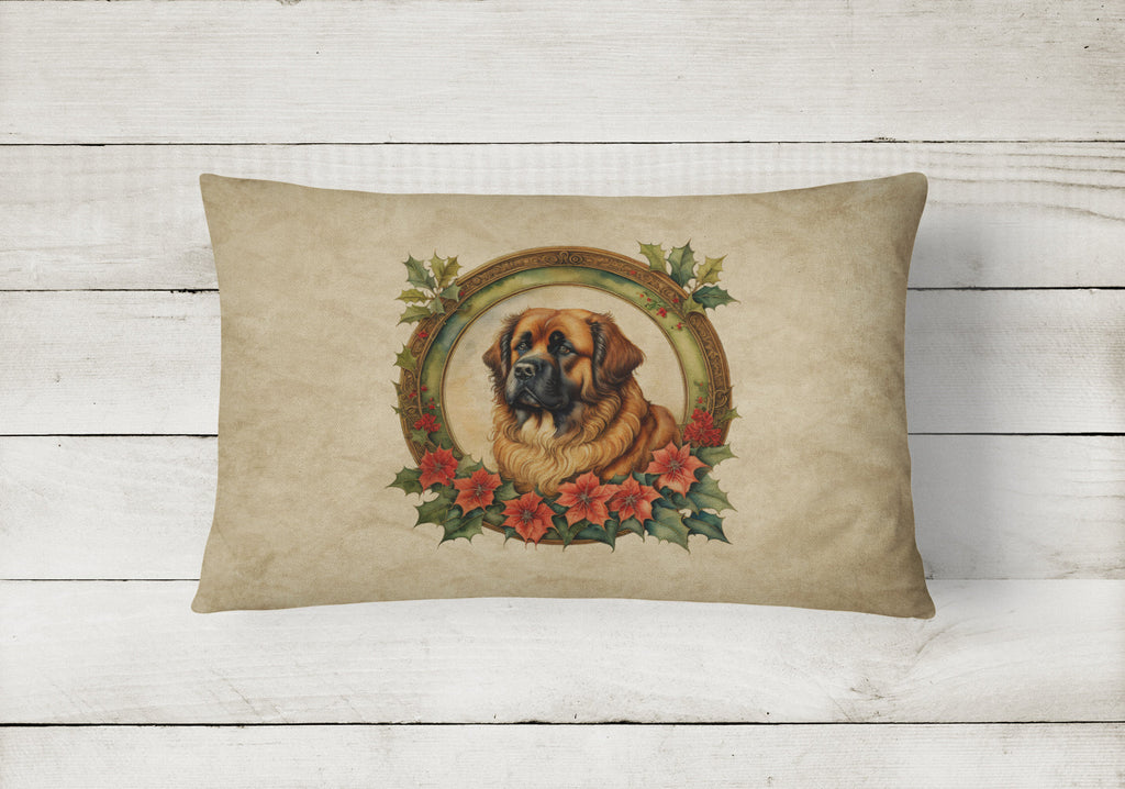 Leonberger Christmas Flowers Decorative Throw Pillow 12x16 Indoor Outdoor Accent Cushion, Fabric Cover with Insert for Sofa, Bed, Porch & Living Room