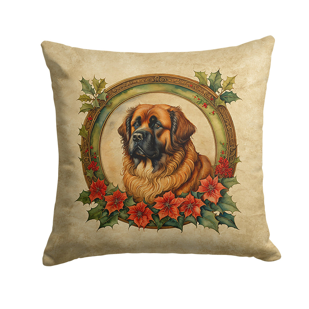 Leonberger Christmas Flowers Decorative Throw Pillow 18x18 Indoor Outdoor Accent Cushion, Fabric Cover with Insert for Sofa, Bed, Porch & Living Room