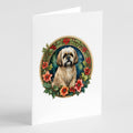Lhasa Apso Christmas Flowers Greeting Cards Pack of 8 Blank Cards with Envelopes Whimsical A7 Size 5x7
