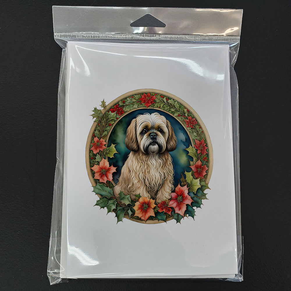 Lhasa Apso Christmas Flowers Greeting Cards Pack of 8 Blank Cards with Envelopes Whimsical A7 Size 5x7