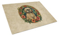 Lhasa Apso Christmas Flowers Cutting Board Tempered Glass Kitchen Cutting Surface, Heat Resistant Chopping, Non-Slip Feet, Food Prep & Serving