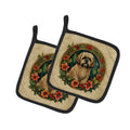 Lhasa Apso Christmas Flowers Pot Holder Set of 2 Heat Resistant Quilted Hot Pads 7.5 x 7.5 Inch, Insulated Kitchen Trivets for Cooking & Baking