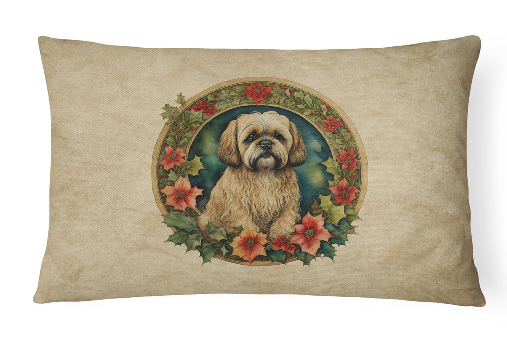 Lhasa Apso Christmas Flowers Decorative Throw Pillow 12x16 Indoor Outdoor Accent Cushion, Fabric Cover with Insert for Sofa, Bed, Porch & Living Room