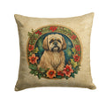 Lhasa Apso Christmas Flowers Decorative Throw Pillow 14x14 Indoor Outdoor Accent Cushion, Fabric Cover with Insert for Sofa, Bed, Porch & Living Room