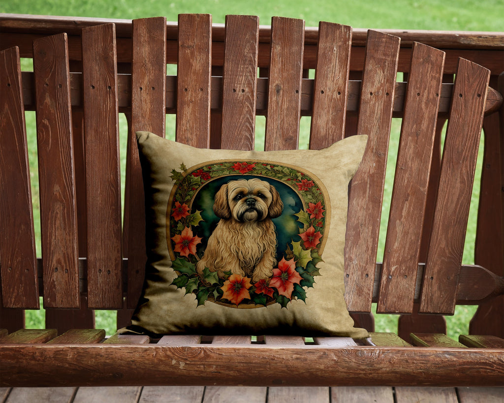 Lhasa Apso Christmas Flowers Decorative Throw Pillow 14x14 Indoor Outdoor Accent Cushion, Fabric Cover with Insert for Sofa, Bed, Porch & Living Room