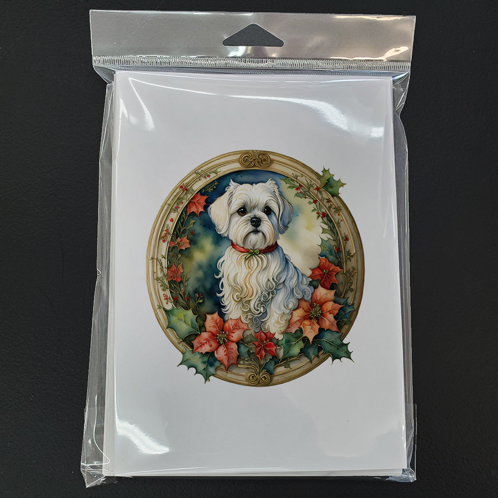 Maltese Christmas Flowers Greeting Cards Pack of 8 Blank Cards with Envelopes Whimsical A7 Size 5x7