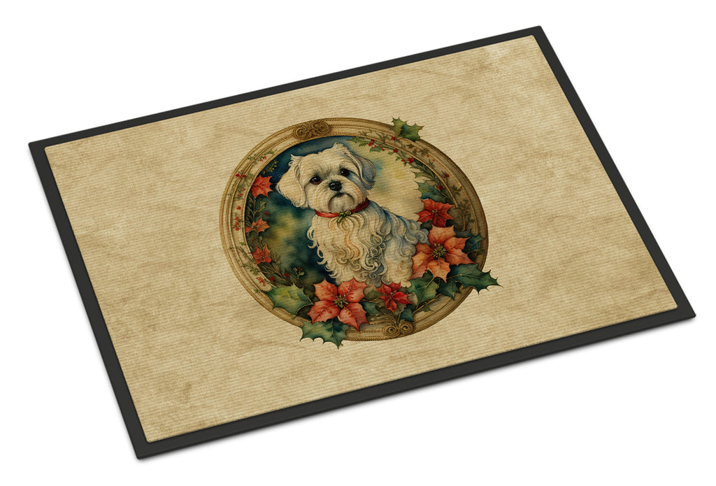 Maltese Christmas Flowers Doormat Indoor Outdoor 24H X 36W Front Door Mat Rugs for Entryway, Non Slip Washable Low Pile,