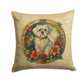 Maltese Christmas Flowers Decorative Throw Pillow 14x14 Indoor Outdoor Accent Cushion, Fabric Cover with Insert for Sofa, Bed, Porch & Living Room