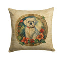 Maltese Christmas Flowers Decorative Throw Pillow 18x18 Indoor Outdoor Accent Cushion, Fabric Cover with Insert for Sofa, Bed, Porch & Living Room