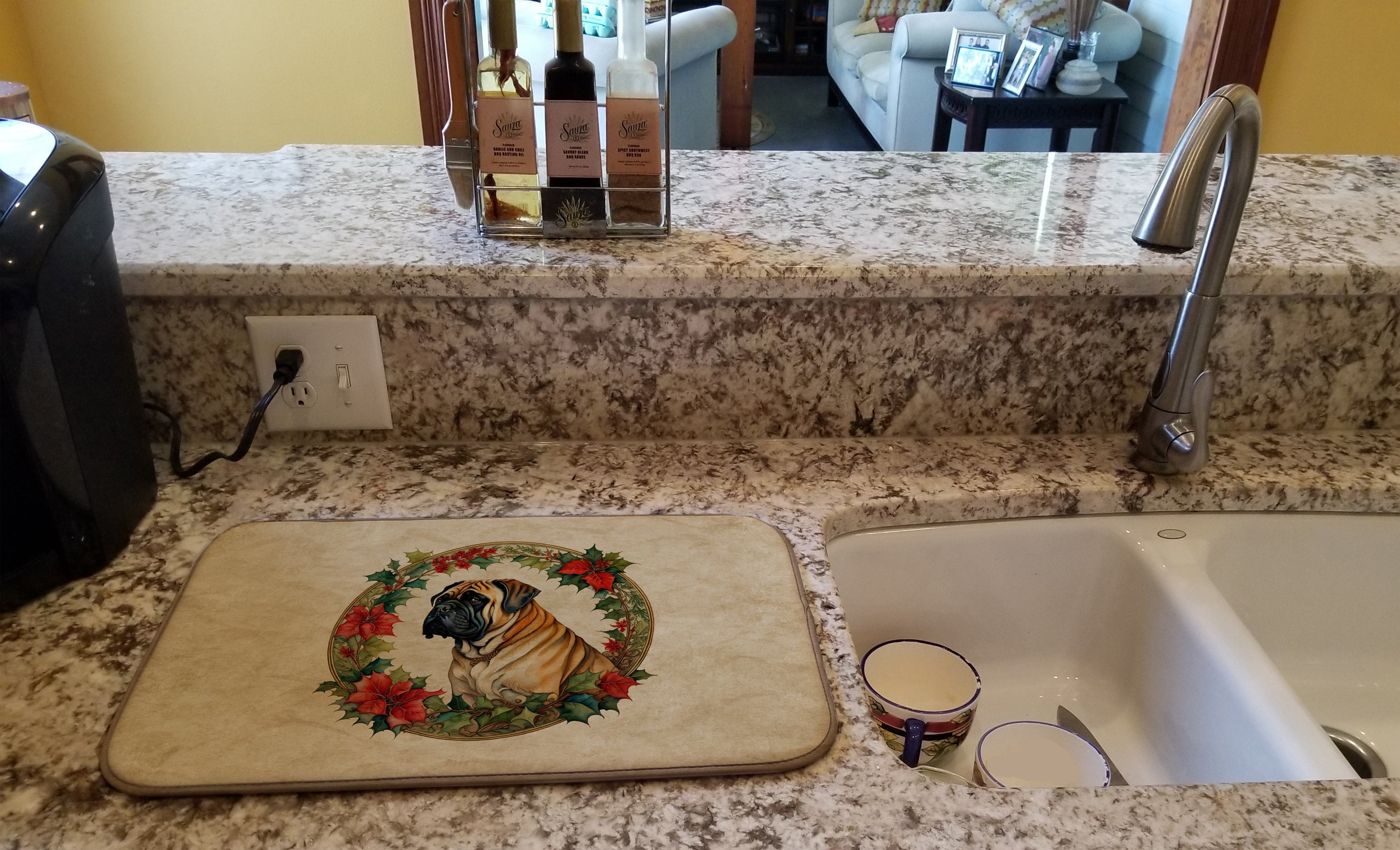 Mastiff Christmas Flowers Dish Drying Mat Absorbent Dish Drying Mat Pad for Kitchen Counter Dish Drainer Mat for Countertop, 14 x 21", Multicolor