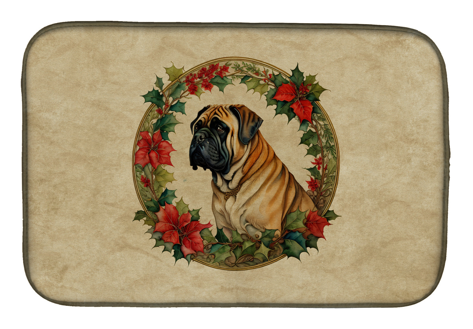 Mastiff Christmas Flowers Dish Drying Mat Absorbent Dish Drying Mat Pad for Kitchen Counter Dish Drainer Mat for Countertop, 14 x 21", Multicolor
