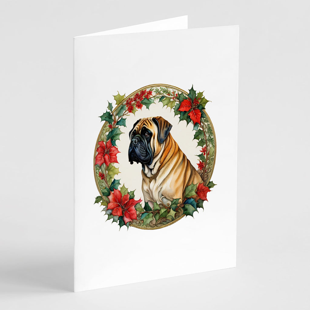 Mastiff Christmas Flowers Greeting Cards Pack of 8 Blank Cards with Envelopes Whimsical A7 Size 5x7