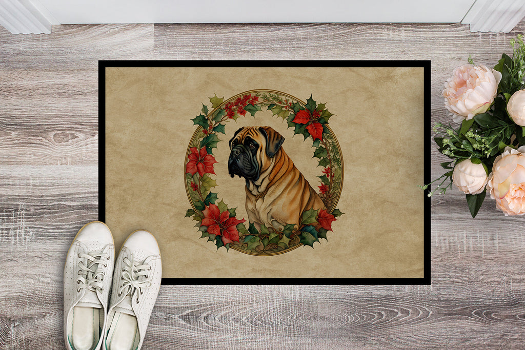 Mastiff Christmas Flowers Doormat Indoor Outdoor 18H X 27W Front Door Mat Rugs for Entryway, Non Slip Washable