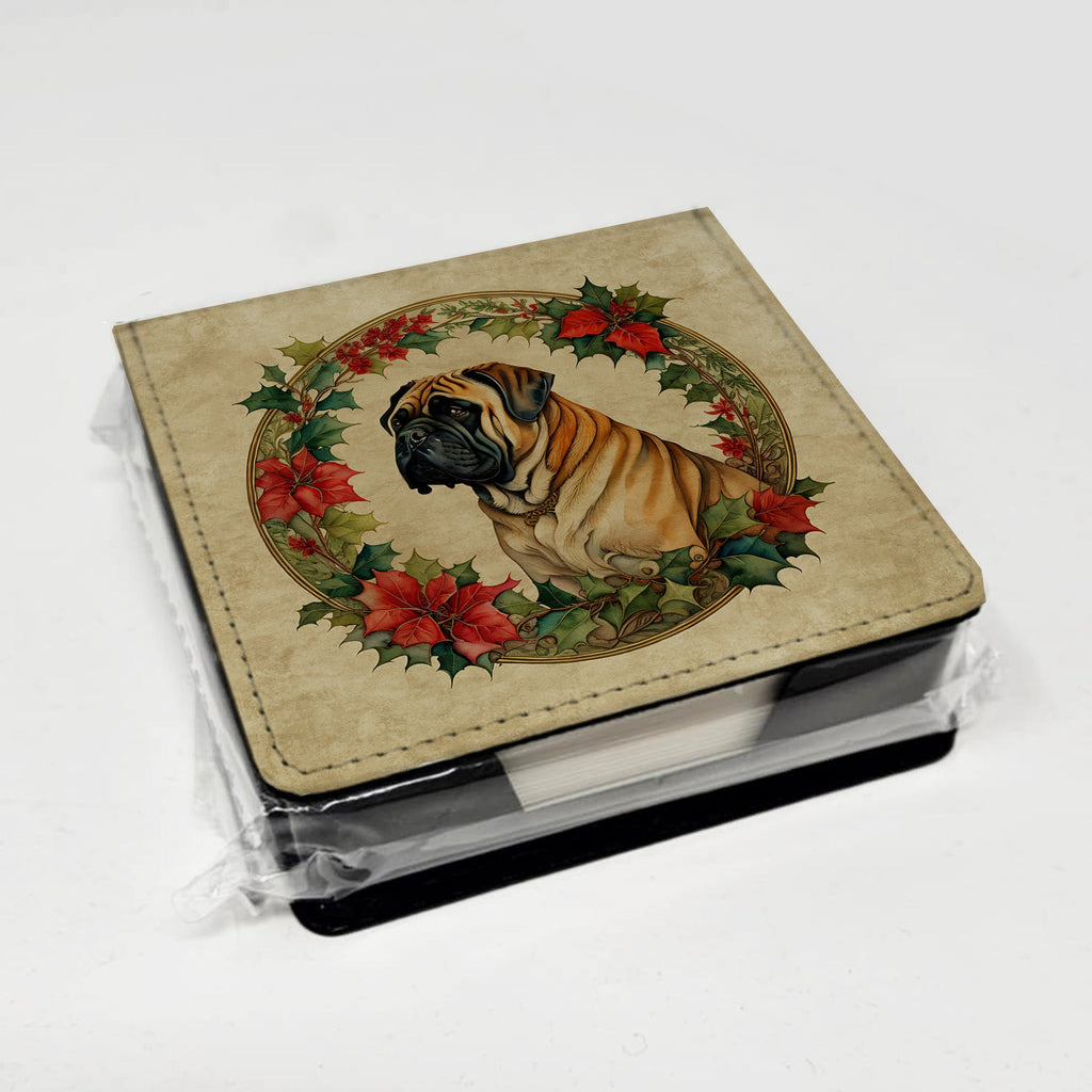 Mastiff Christmas Flowers PU Leather Note Paper Holder with Artist-Designed Cover, Desk Accessory, Office Gift