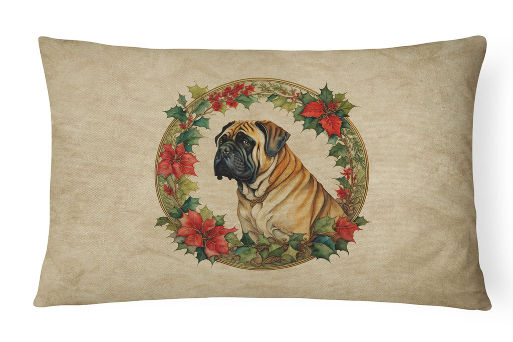 Mastiff Christmas Flowers Decorative Throw Pillow 12x16 Indoor Outdoor Accent Cushion, Fabric Cover with Insert for Sofa, Bed, Porch & Living Room