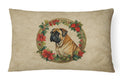 Mastiff Christmas Flowers Decorative Throw Pillow 12x16 Indoor Outdoor Accent Cushion, Fabric Cover with Insert for Sofa, Bed, Porch & Living Room