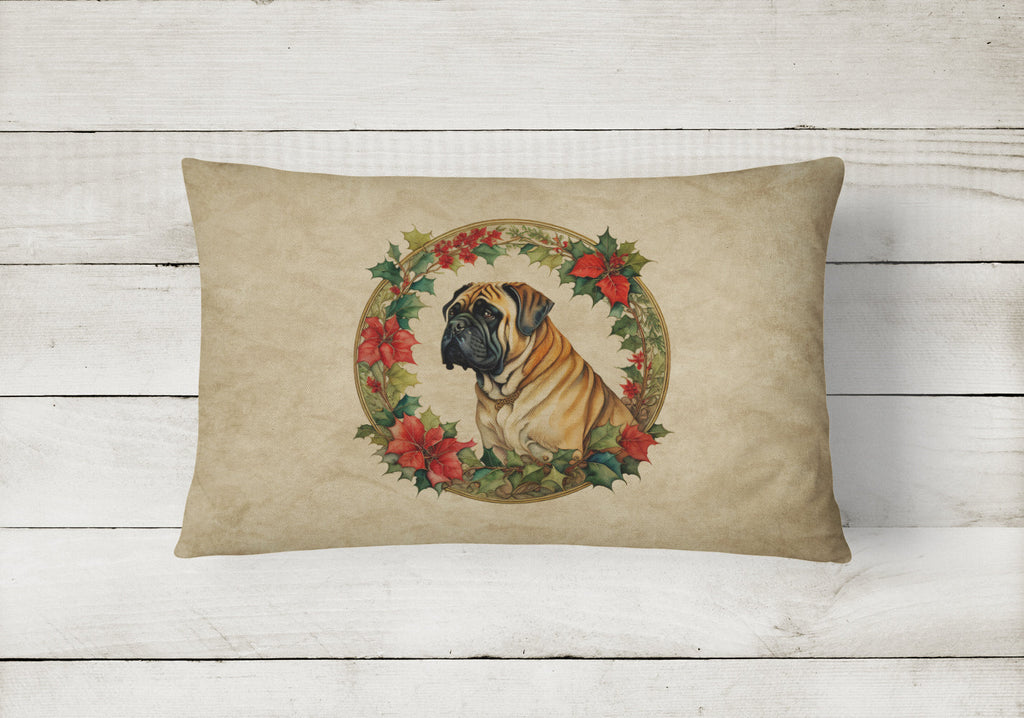Mastiff Christmas Flowers Decorative Throw Pillow 12x16 Indoor Outdoor Accent Cushion, Fabric Cover with Insert for Sofa, Bed, Porch & Living Room