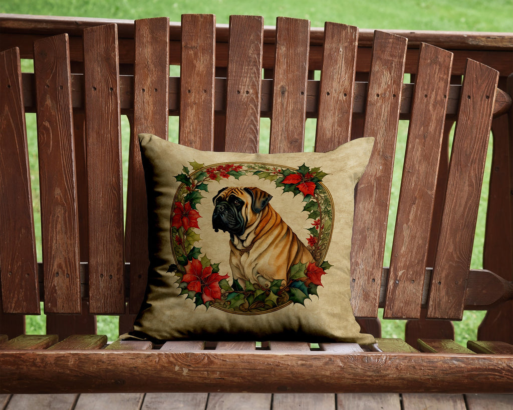 Mastiff Christmas Flowers Decorative Throw Pillow 14x14 Indoor Outdoor Accent Cushion, Fabric Cover with Insert for Sofa, Bed, Porch & Living Room