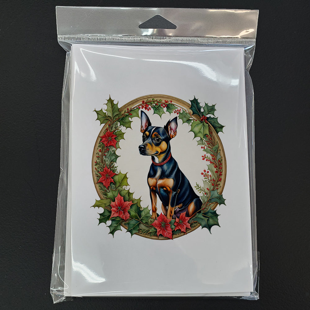 Miniature Pinscher Christmas Flowers Greeting Cards Pack of 8 Blank Cards with Envelopes Whimsical A7 Size 5x7