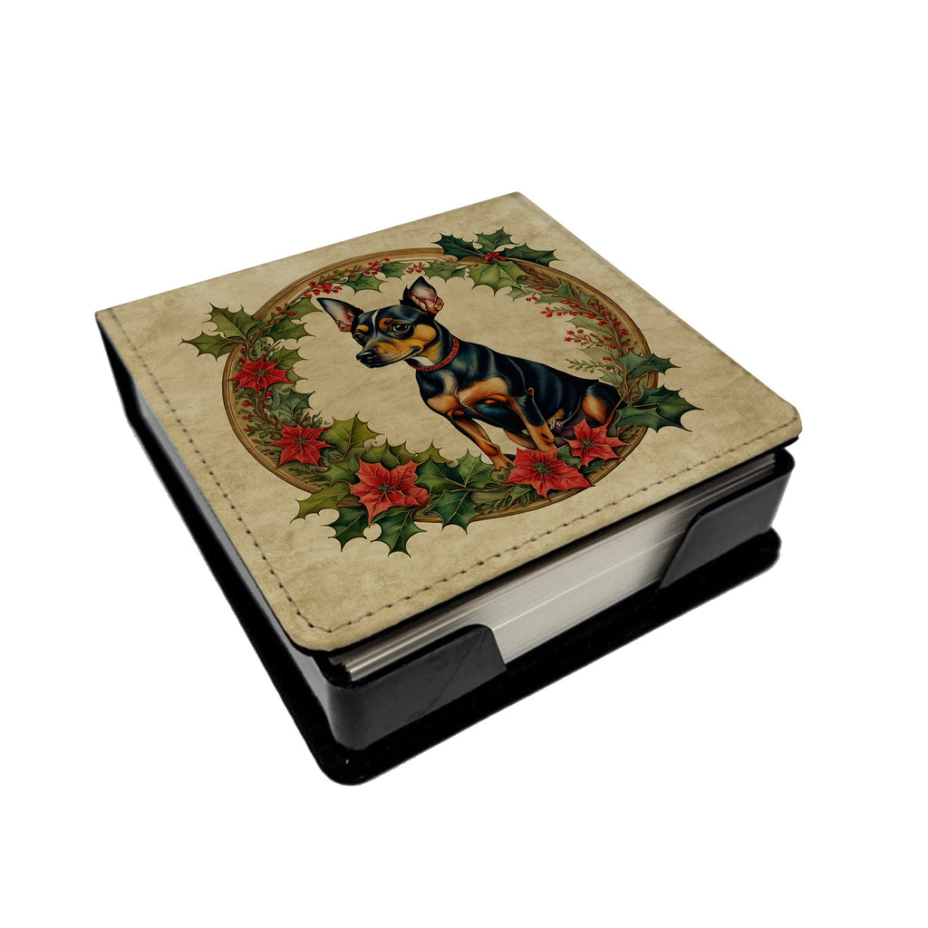 Miniature Pinscher Christmas Flowers PU Leather Note Paper Holder with Artist-Designed Cover, Desk Accessory, Office Gift