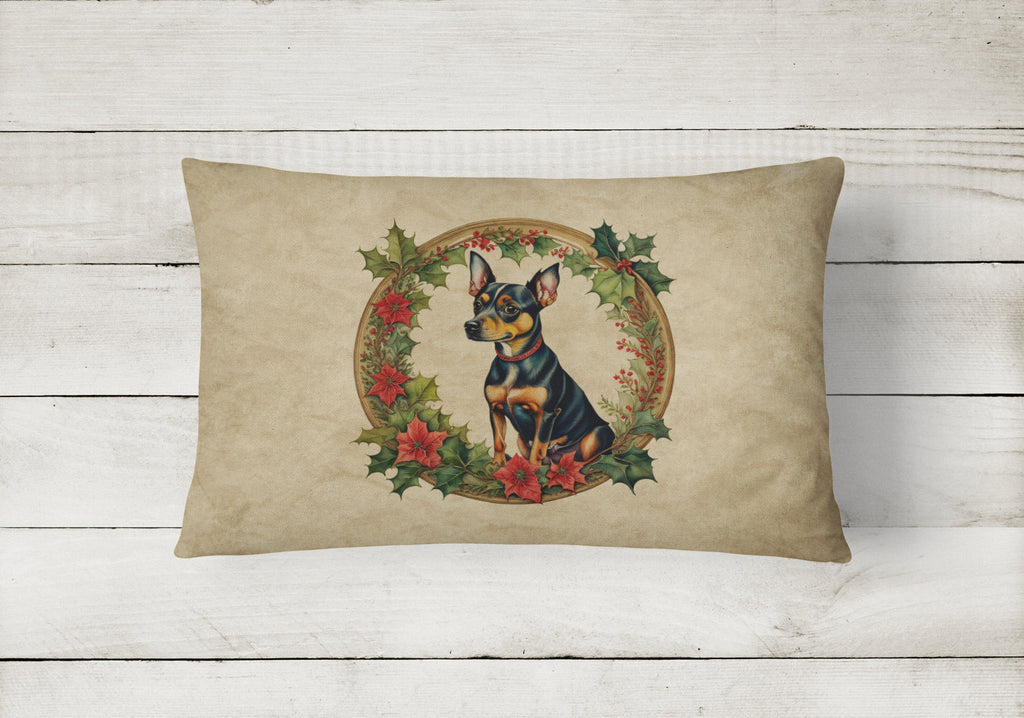 Miniature Pinscher Christmas Flowers Decorative Throw Pillow 12x16 Indoor Outdoor Accent Cushion, Fabric Cover with Insert for Sofa, Bed, Porch & Living Room
