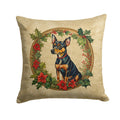 Miniature Pinscher Christmas Flowers Decorative Throw Pillow 14x14 Indoor Outdoor Accent Cushion, Fabric Cover with Insert for Sofa, Bed, Porch & Living Room
