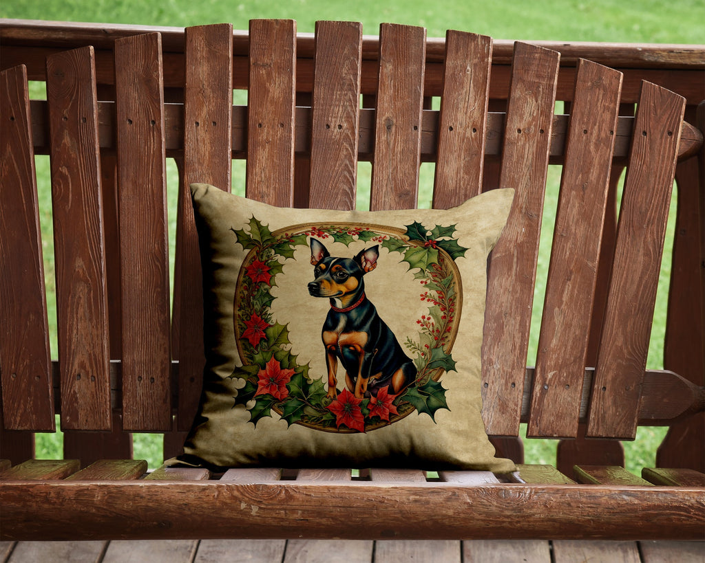 Miniature Pinscher Christmas Flowers Decorative Throw Pillow 14x14 Indoor Outdoor Accent Cushion, Fabric Cover with Insert for Sofa, Bed, Porch & Living Room