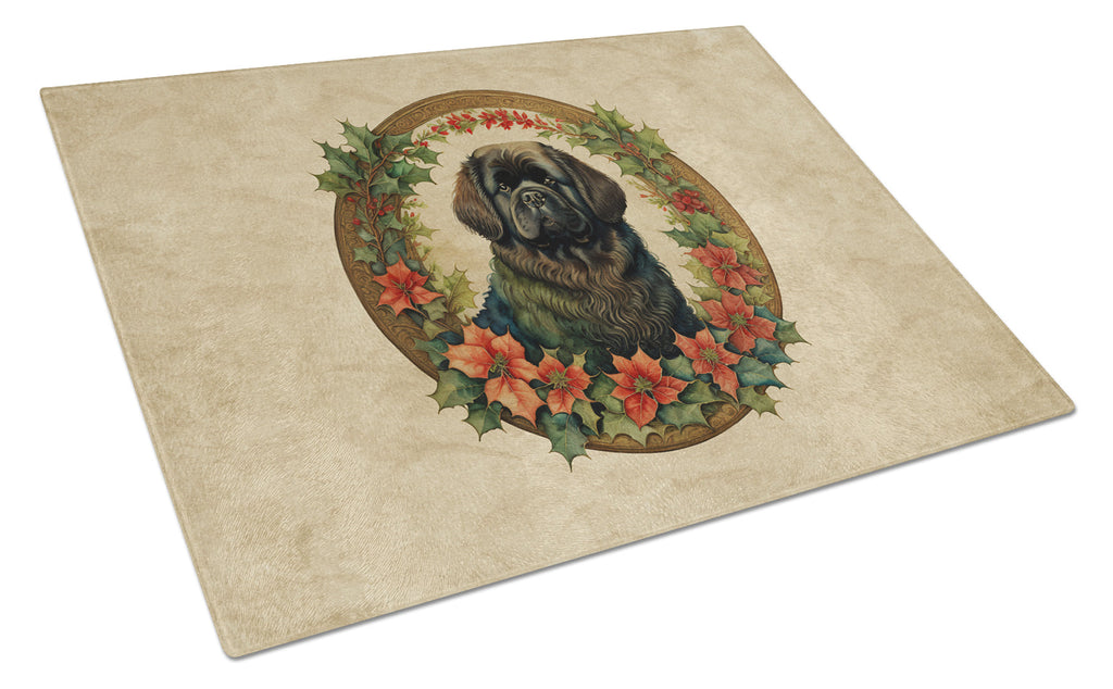 Newfoundland Christmas Flowers Cutting Board Tempered Glass Kitchen Cutting Surface, Heat Resistant Chopping, Non-Slip Feet, Food Prep & Serving