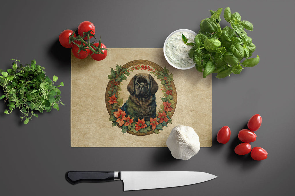 Newfoundland Christmas Flowers Cutting Board Tempered Glass Kitchen Cutting Surface, Heat Resistant Chopping, Non-Slip Feet, Food Prep & Serving