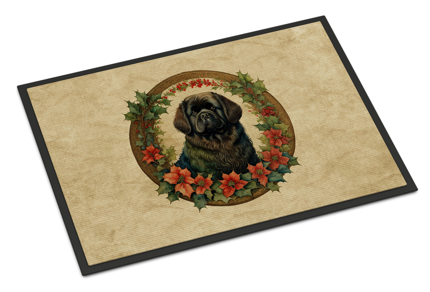 Newfoundland Christmas Flowers Doormat Indoor Outdoor 18H X 27W Front Door Mat Rugs for Entryway, Non Slip Washable