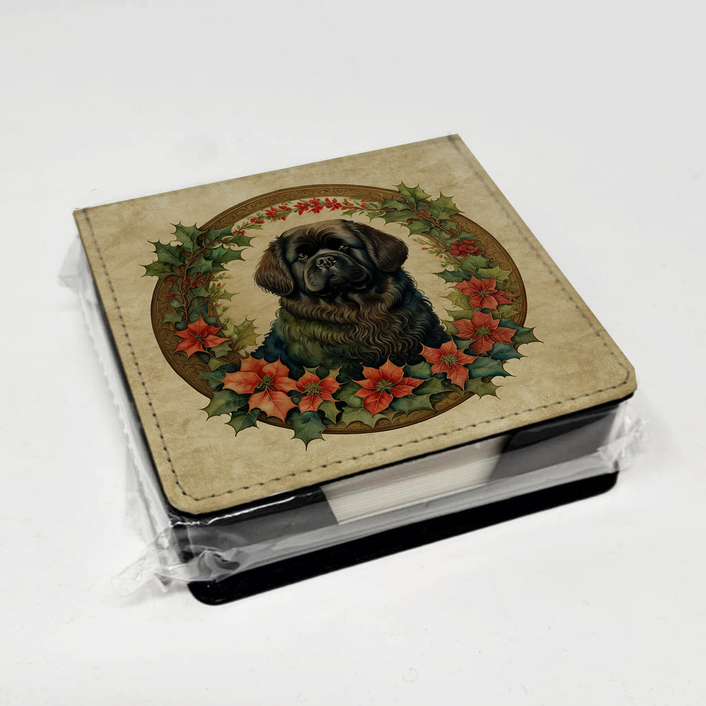 Newfoundland Christmas Flowers PU Leather Note Paper Holder with Artist-Designed Cover, Desk Accessory, Office Gift