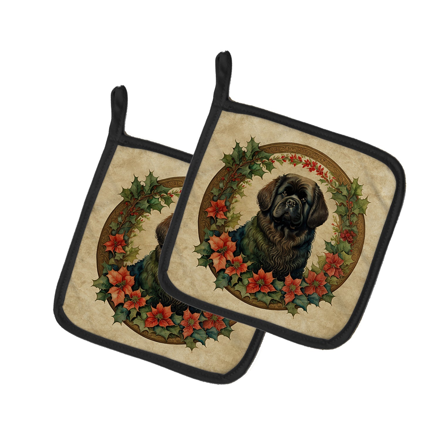 Newfoundland Christmas Flowers Pot Holder Set of 2 Heat Resistant Quilted Hot Pads 7.5 x 7.5 Inch, Insulated Kitchen Trivets for Cooking & Baking