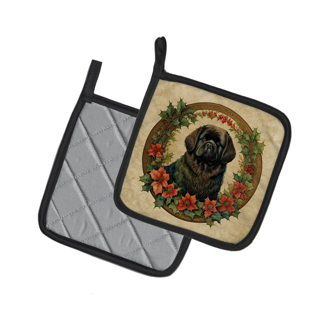 Newfoundland Christmas Flowers Pot Holder Set of 2 Heat Resistant Quilted Hot Pads 7.5 x 7.5 Inch, Insulated Kitchen Trivets for Cooking & Baking
