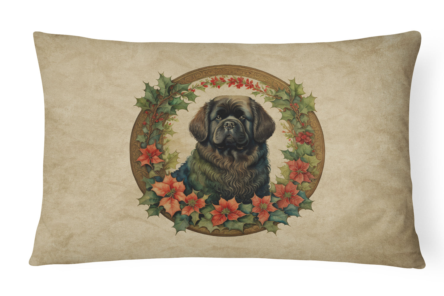 Newfoundland Christmas Flowers Decorative Throw Pillow 12x16 Indoor Outdoor Accent Cushion, Fabric Cover with Insert for Sofa, Bed, Porch & Living Room