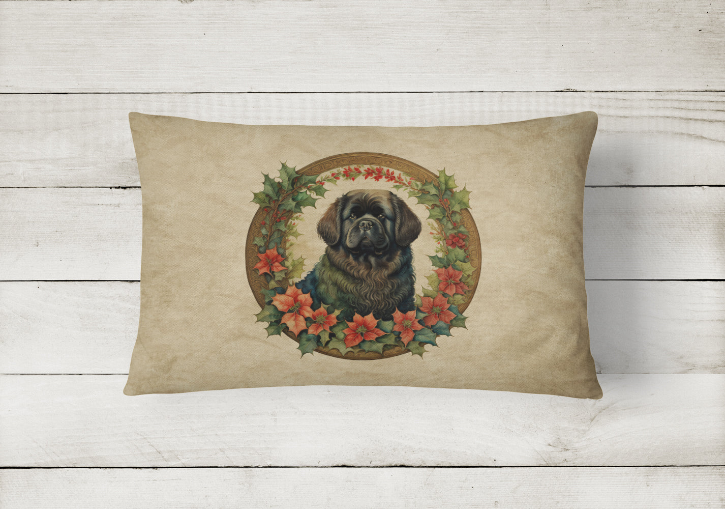 Newfoundland Christmas Flowers Decorative Throw Pillow 12x16 Indoor Outdoor Accent Cushion, Fabric Cover with Insert for Sofa, Bed, Porch & Living Room