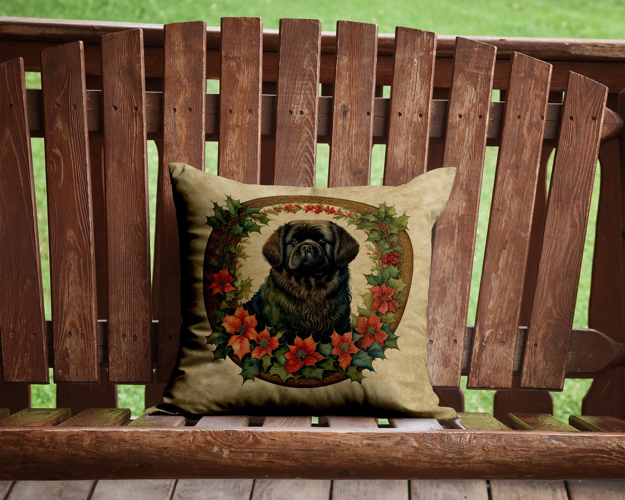 Newfoundland Christmas Flowers Decorative Throw Pillow 14x14 Indoor Outdoor Accent Cushion, Fabric Cover with Insert for Sofa, Bed, Porch & Living Room
