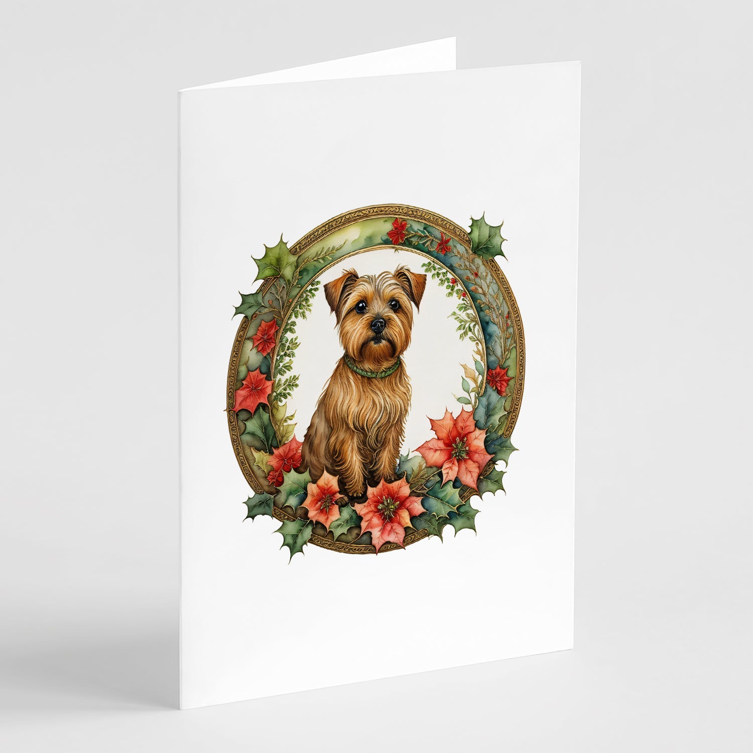 Norfolk Terrier Christmas Flowers Greeting Cards Pack of 8 Blank Cards with Envelopes Whimsical A7 Size 5x7