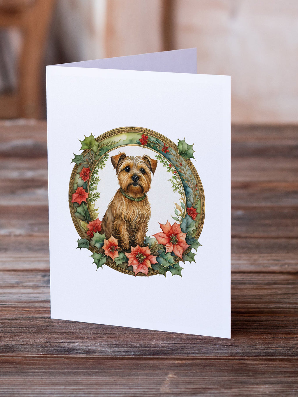 Norfolk Terrier Christmas Flowers Greeting Cards Pack of 8 Blank Cards with Envelopes Whimsical A7 Size 5x7