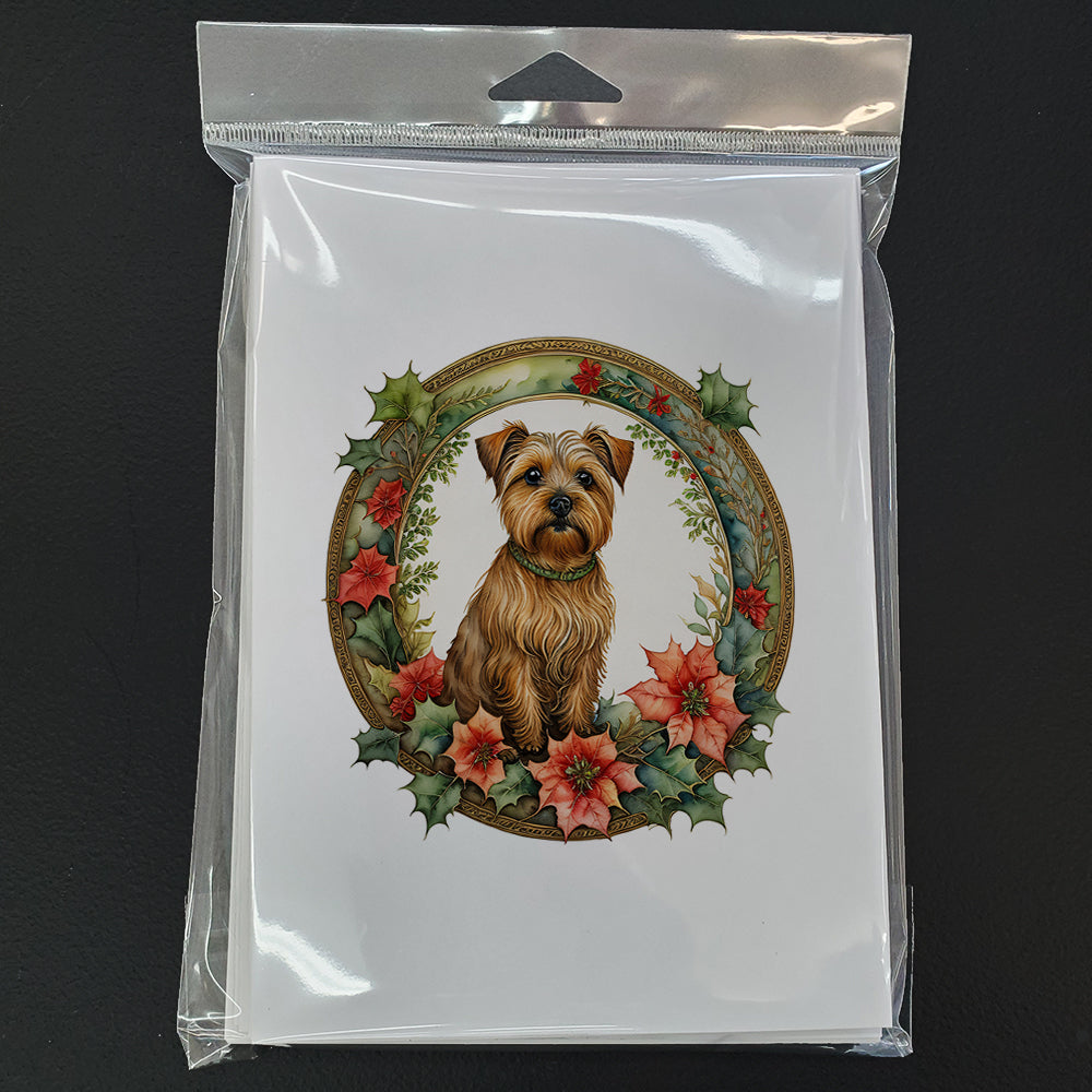 Norfolk Terrier Christmas Flowers Greeting Cards Pack of 8 Blank Cards with Envelopes Whimsical A7 Size 5x7