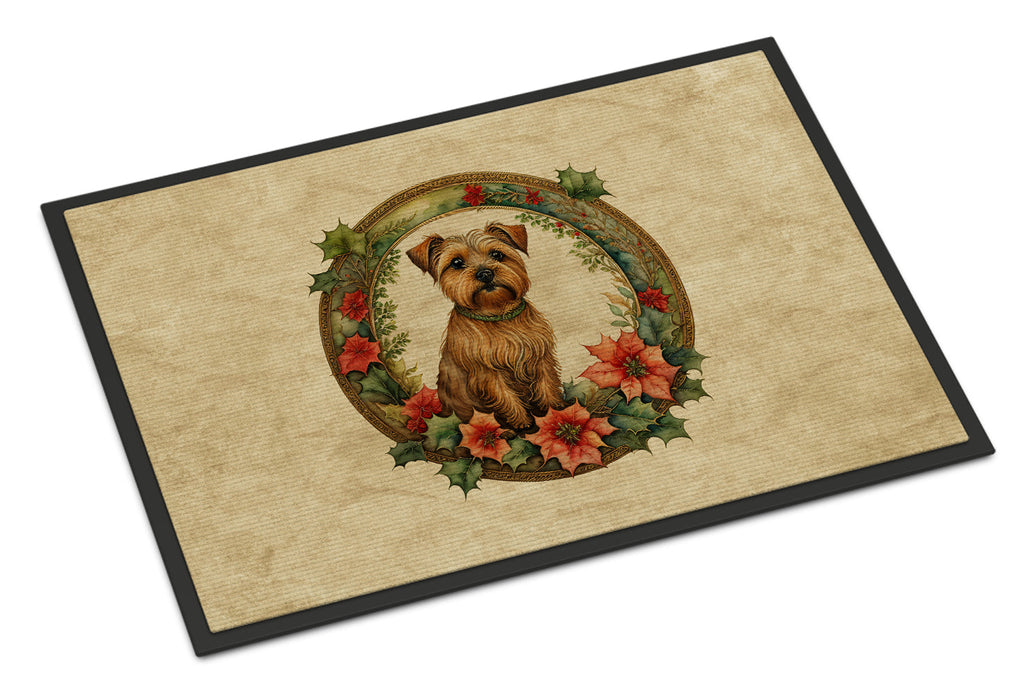 Norfolk Terrier Christmas Flowers Doormat Indoor Outdoor 18H X 27W Front Door Mat Rugs for Entryway, Non Slip Washable