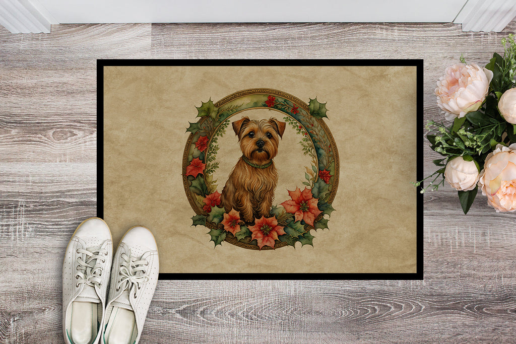 Norfolk Terrier Christmas Flowers Doormat Indoor Outdoor 18H X 27W Front Door Mat Rugs for Entryway, Non Slip Washable