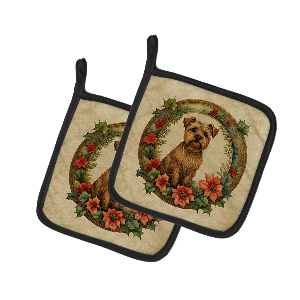 Norfolk Terrier Christmas Flowers Pot Holder Set of 2 Heat Resistant Quilted Hot Pads 7.5 x 7.5 Inch, Insulated Kitchen Trivets for Cooking & Baking