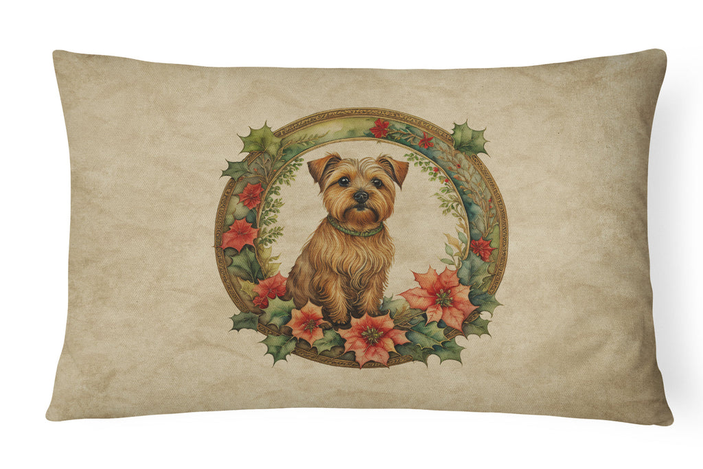 Norfolk Terrier Christmas Flowers Decorative Throw Pillow 12x16 Indoor Outdoor Accent Cushion, Fabric Cover with Insert for Sofa, Bed, Porch & Living Room